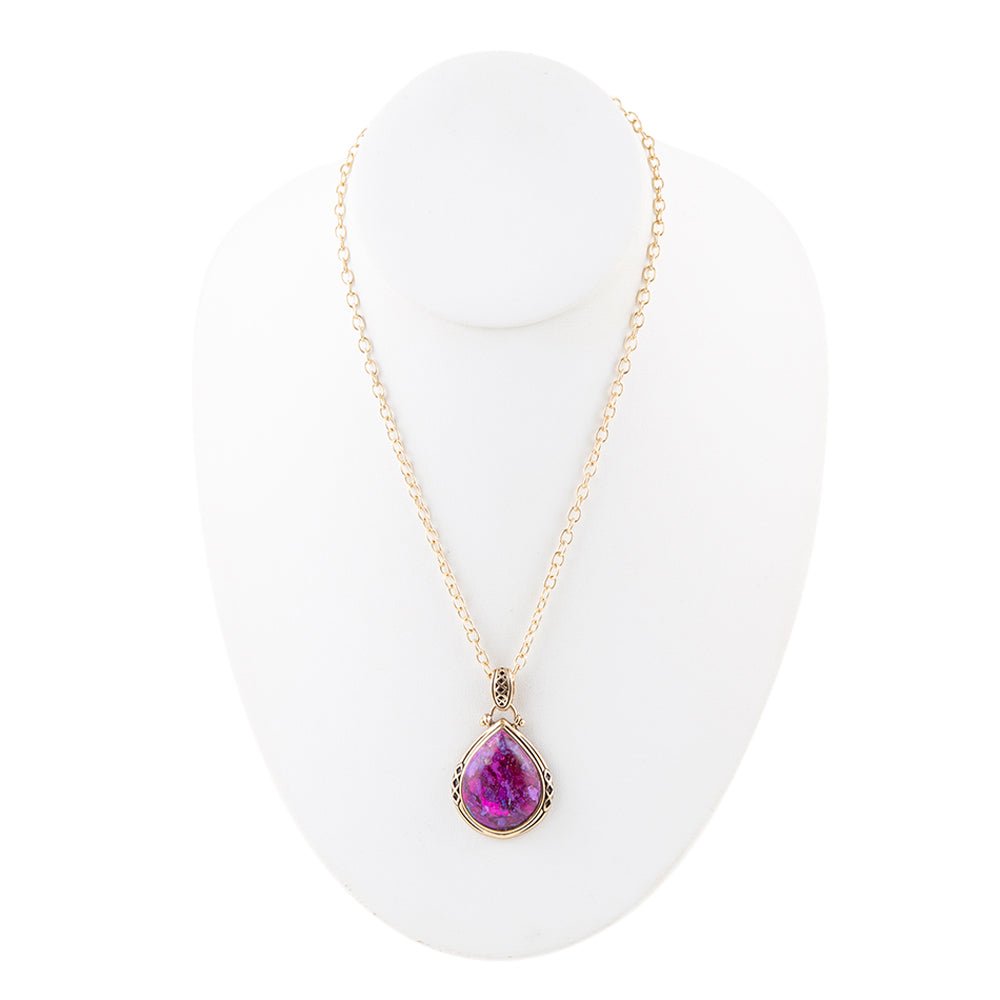 Purple Turquoise Teardrop Golden Pendant Necklace | Necklaces | Wiccan Center