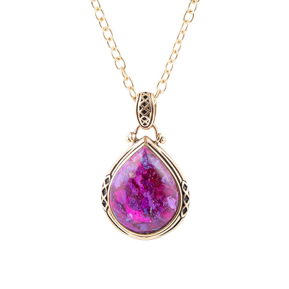 Purple Turquoise Teardrop Golden Pendant Necklace | Necklaces | Wiccan Center