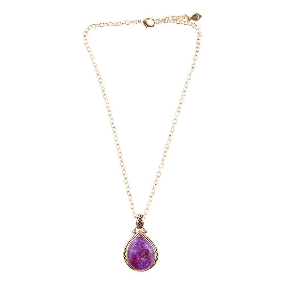 Purple Turquoise Teardrop Golden Pendant Necklace | Necklaces | Wiccan Center