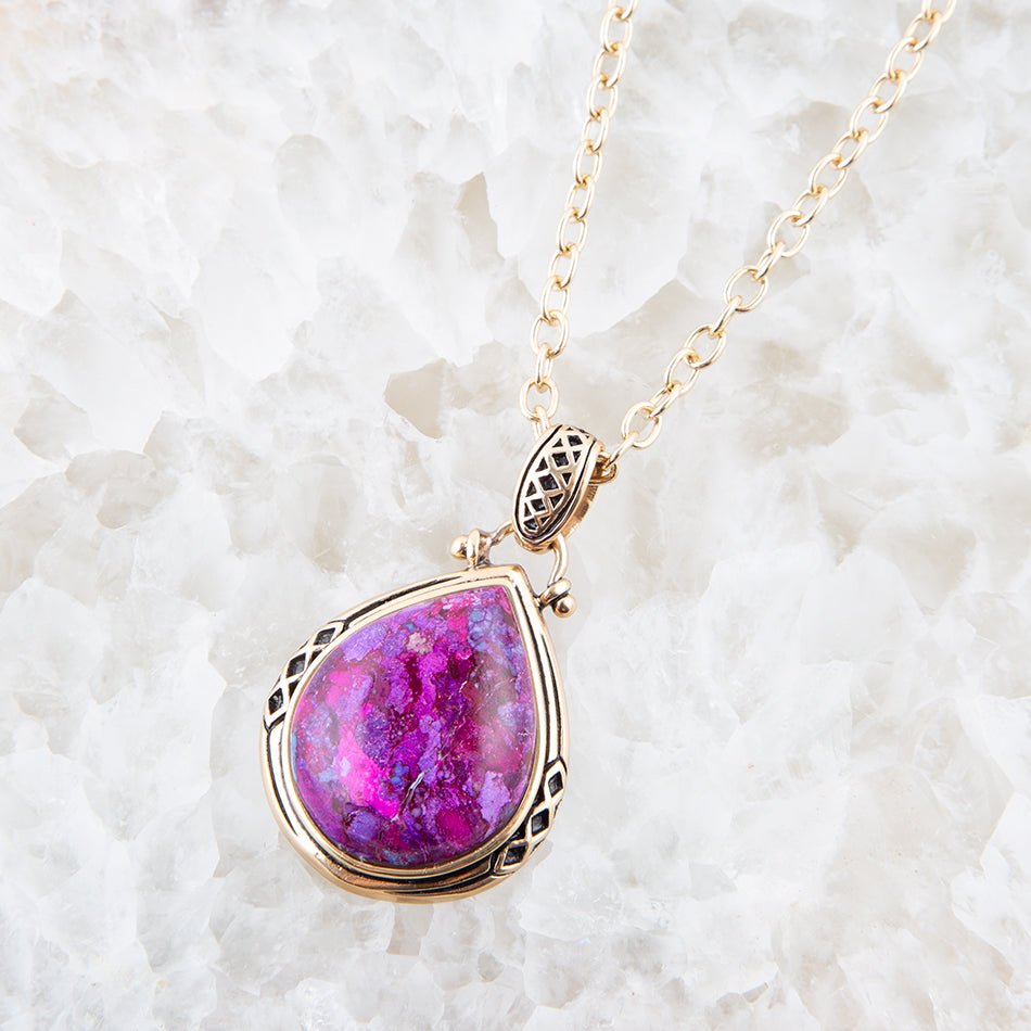 Purple Turquoise Teardrop Golden Pendant Necklace | Necklaces | Wiccan Center