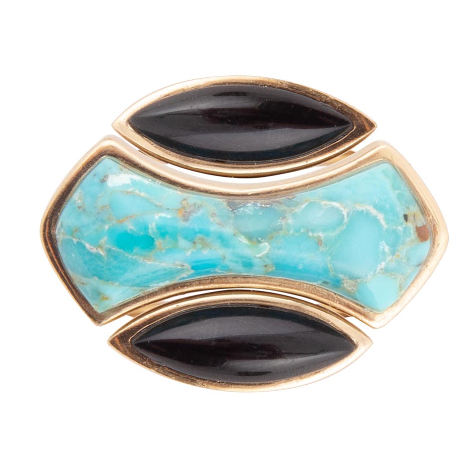 Puzzle Blue Turquoise and Black Onyx Golden Ring Set | Rings | Wiccan Center