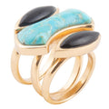 Puzzle Blue Turquoise and Black Onyx Golden Ring Set | Rings | Wiccan Center