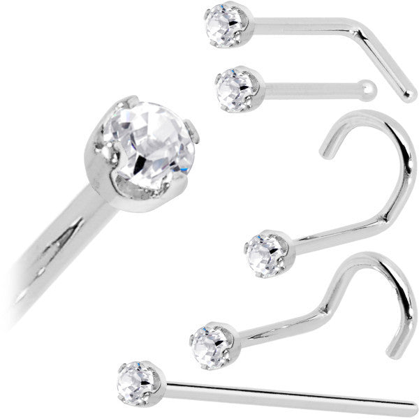 Solid 14K White Gold 2mm Genuine Diamond Nose Ring | NOSE RING Screw | Wiccan Center