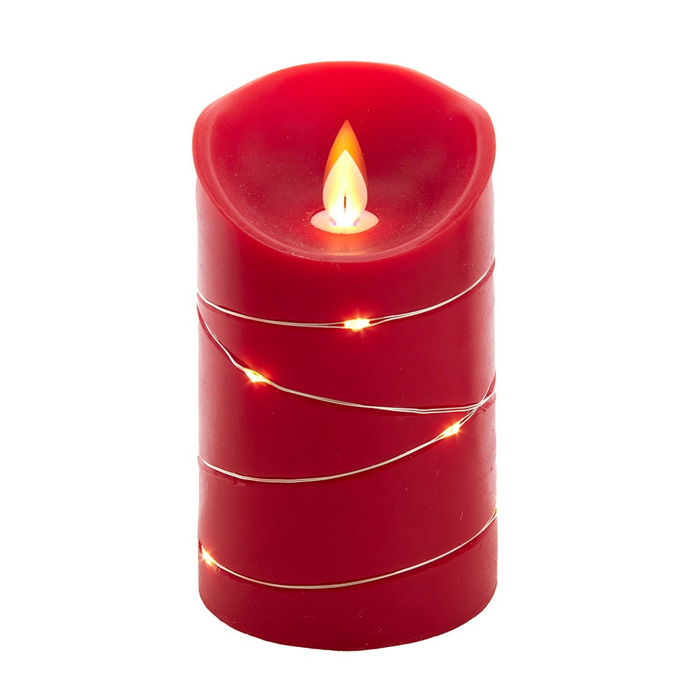 Flicker Flame Red Candle With Fairy Lights - 5 inch | Home & Living >> Candles >> Battery Operated | Wiccan Center