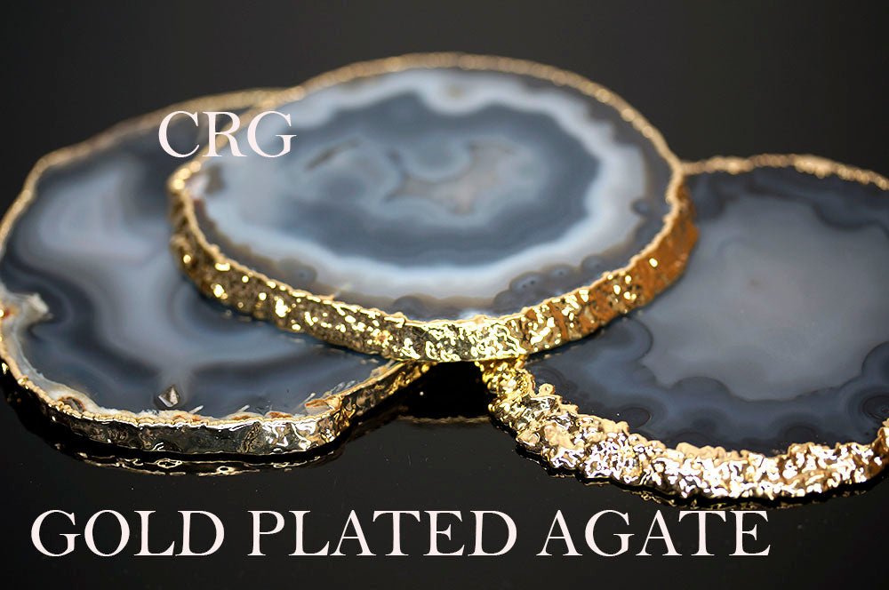 QTY 1 - Amber/Red Gold Plated Agate Slice / #2 / 2.75-3"