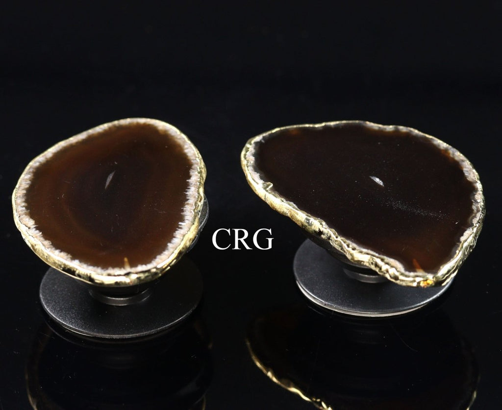 QTY 1 - Black Agate Freeform Phone Grip w/ Gold Plating