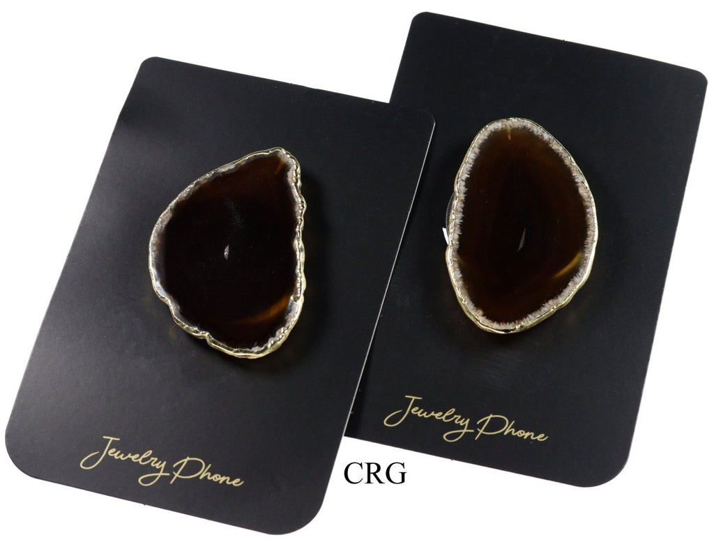 QTY 1 - Black Agate Freeform Phone Grip w/ Gold Plating