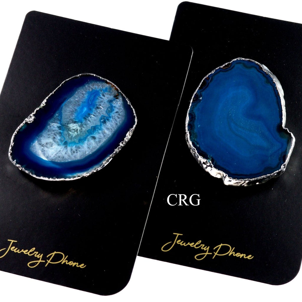 QTY 1 - Blue Agate Freeform Phone Grip w/ Silver Plating