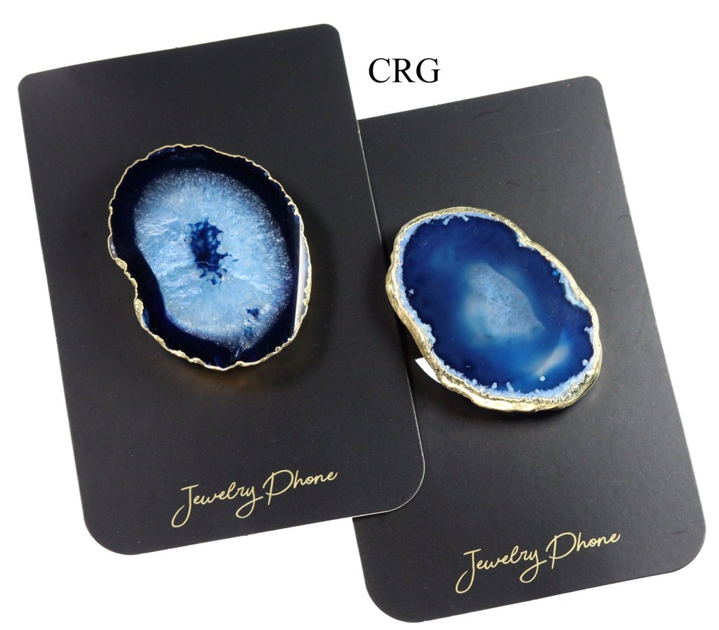 QTY 1 - Blue Freeform Agate Phone Grip w/ Gold Plating