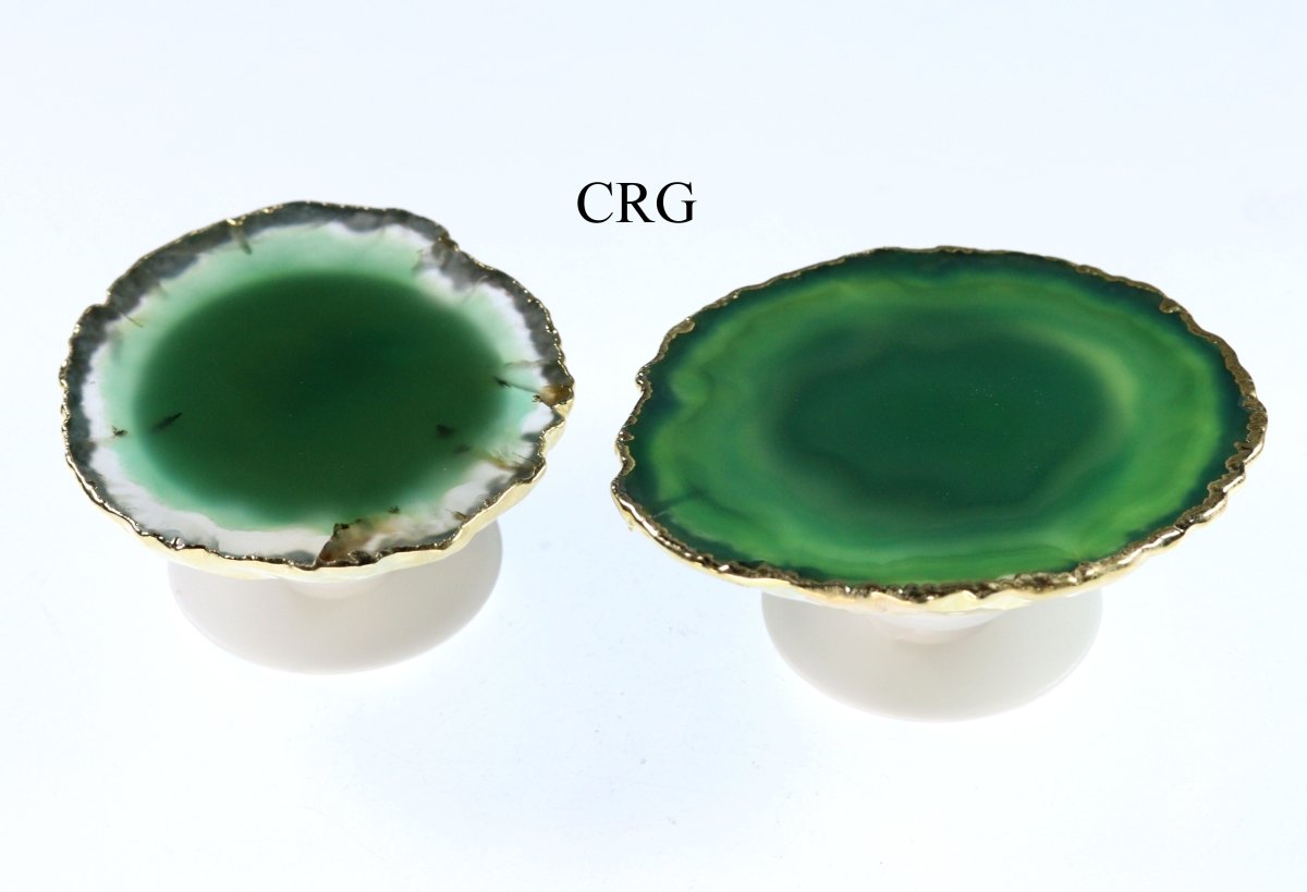 QTY 1 - Green Agate Freeform Phone Grip w/ Gold Plating