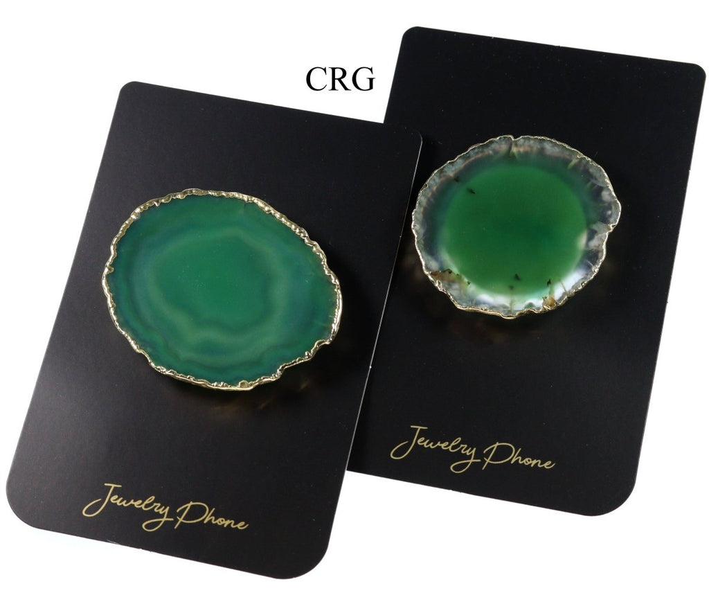 QTY 1 - Green Agate Freeform Phone Grip w/ Gold Plating