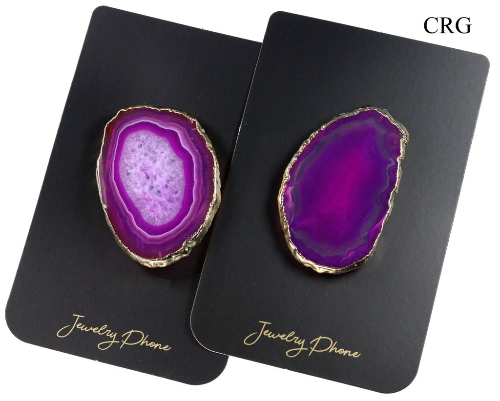 QTY 1 - Pink Agate Freeform Phone Grip w/ Gold Plating