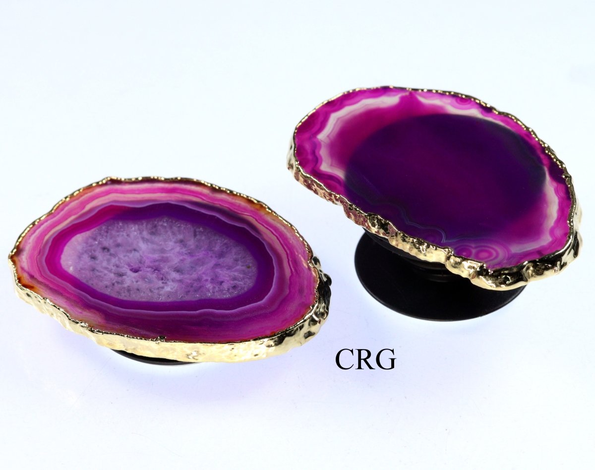 QTY 1 - Pink Agate Freeform Phone Grip w/ Gold Plating