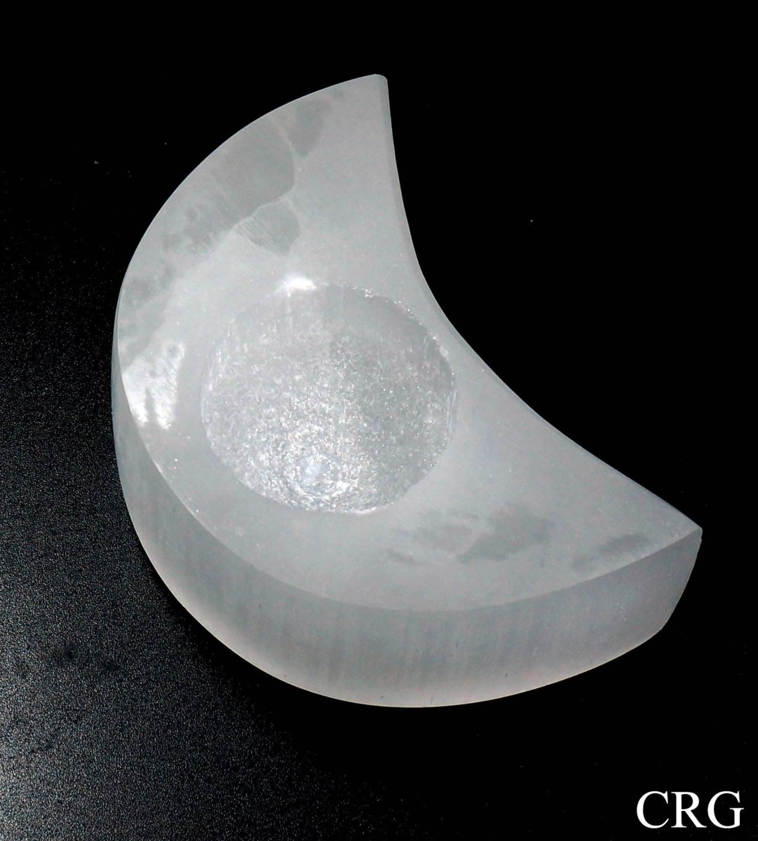 Scratch and Dent Selenite Moon Tea light Candle Holder 4 in (1 Piece)
