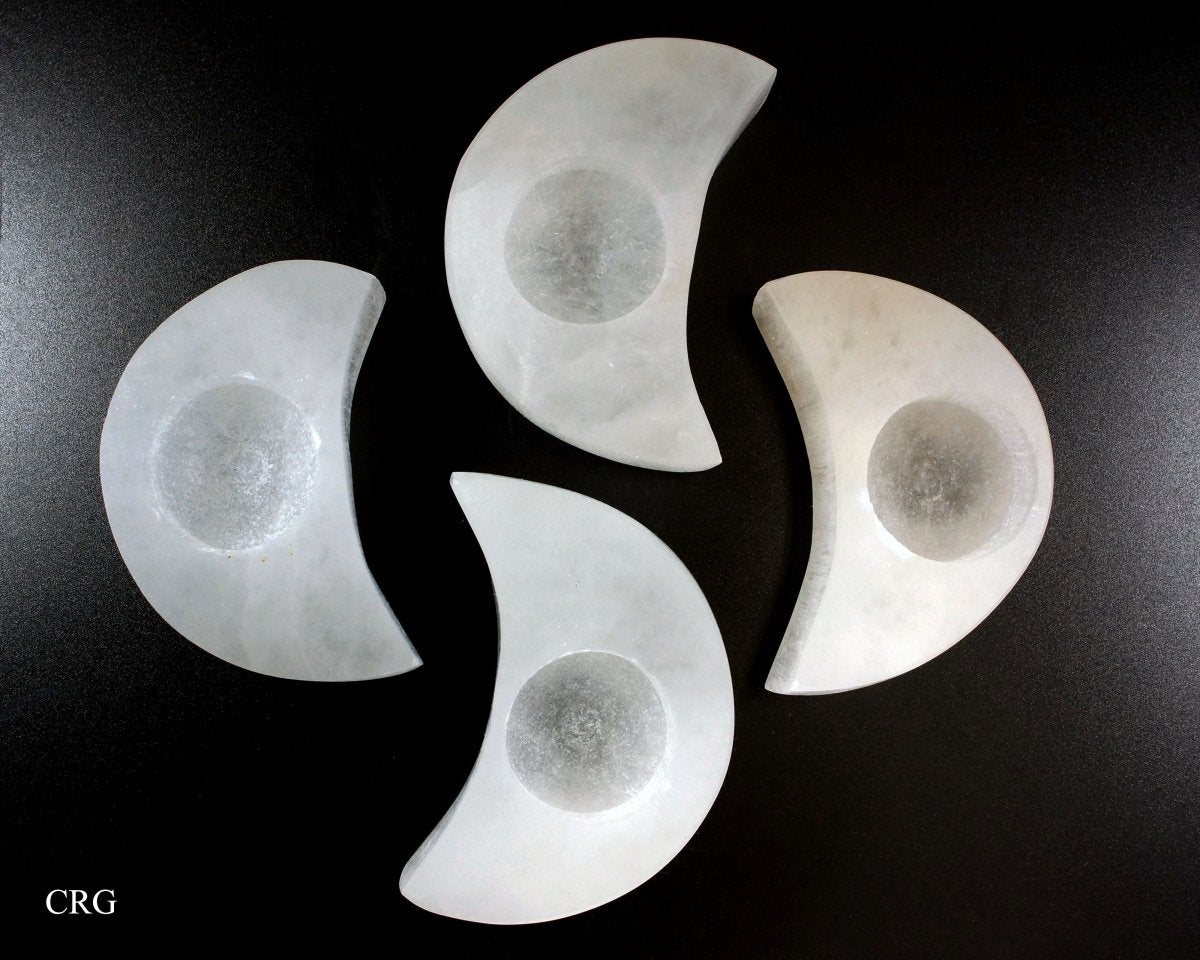 Scratch and Dent Selenite Moon Tea light Candle Holder 4 in (1 Piece)