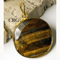 Tiger's Eye Faceted Round Pendant with Gold Plating (1 To 2.5 Inches) (1 Piece)
