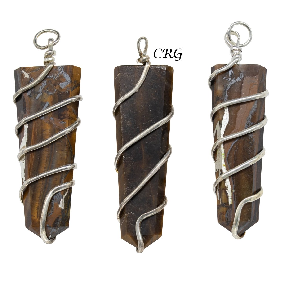 QTY 1 - Tiger Eye Flat Point Pendant w/ Silver Spiral Wrapping 2.5" Avg