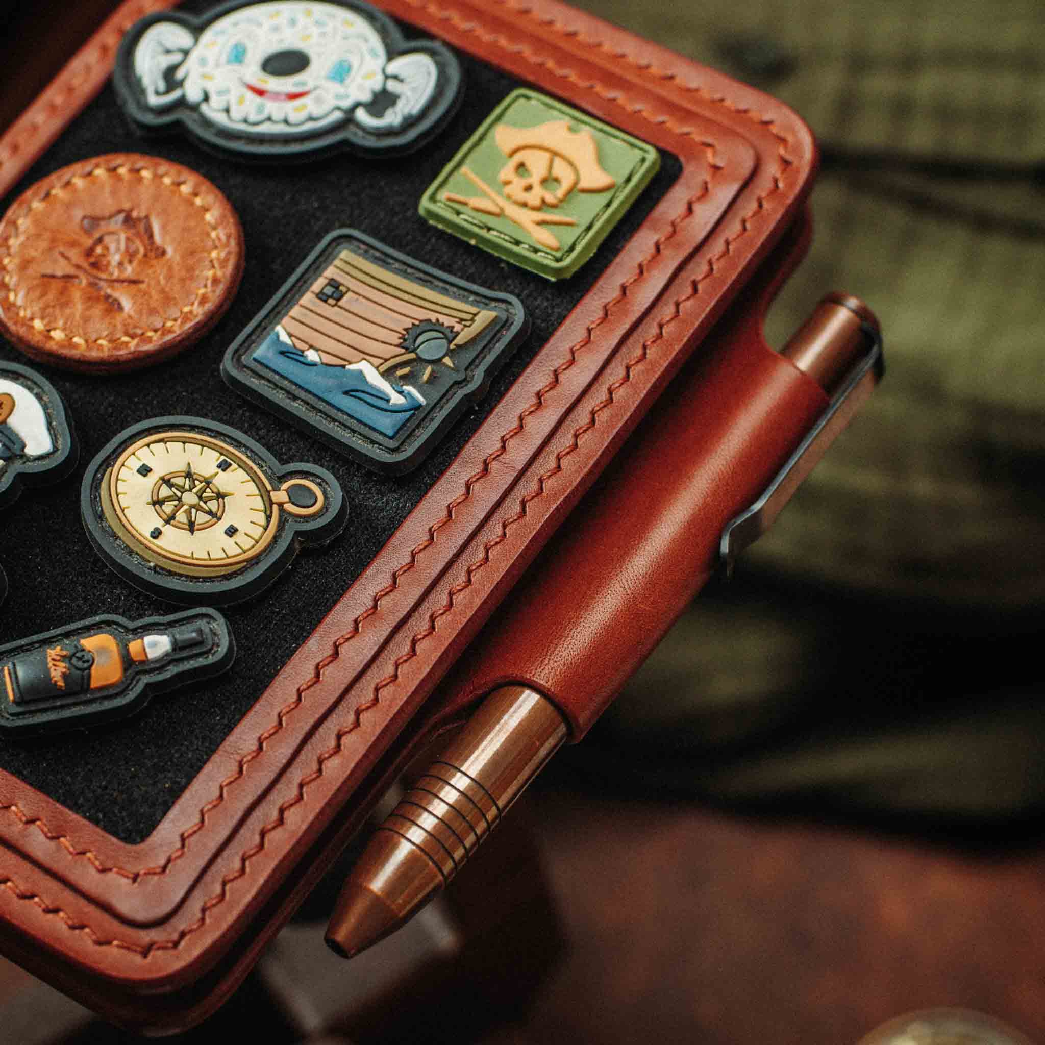 Pirate Goods Quartermaster v2 Passport Wallet – Leather Travel EDC Organizer with Velcro Panel & Field Notes Holder | Bifold Velcro Wallet | Wiccan Center