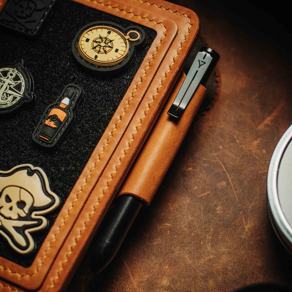 Pirate Goods Quartermaster v2 Passport Wallet – Leather Travel EDC Organizer with Velcro Panel & Field Notes Holder | Bifold Velcro Wallet | Wiccan Center