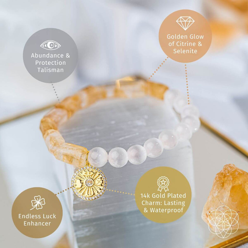 Quartet of Luck - Citrine & Selenite Bracelet of Serendipity | Bracelet | Wiccan Center