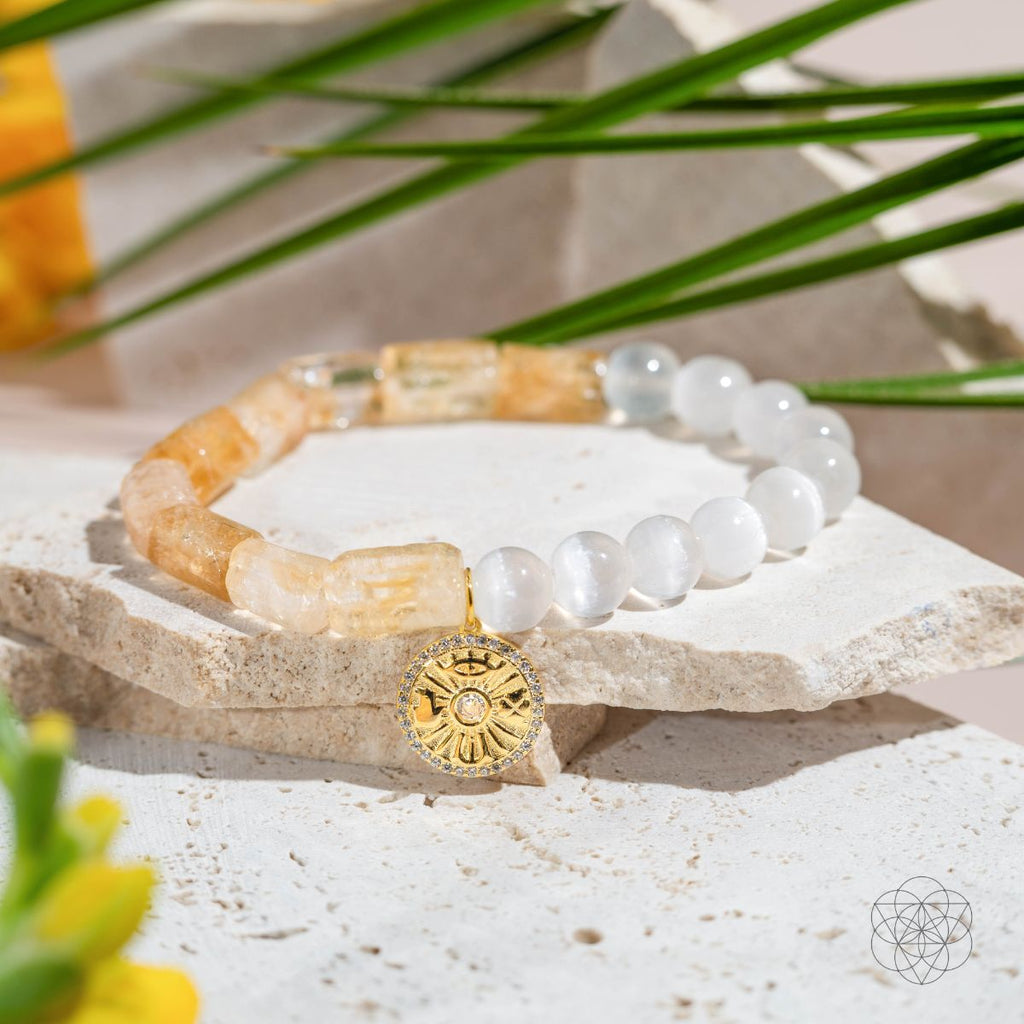 Quartet of Luck - Citrine & Selenite Bracelet of Serendipity | Bracelet | Wiccan Center