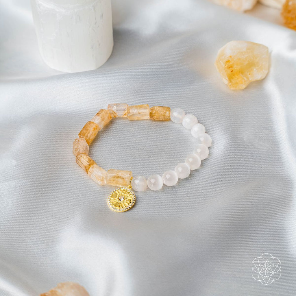 Quartet of Luck - Citrine & Selenite Bracelet of Serendipity | Bracelet | Wiccan Center