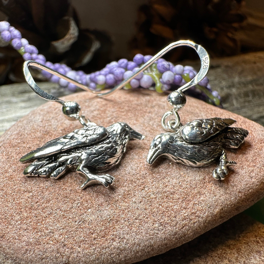 Morgana Raven Earrings in Sterling Silver | Dangle Earrings | Wiccan Center