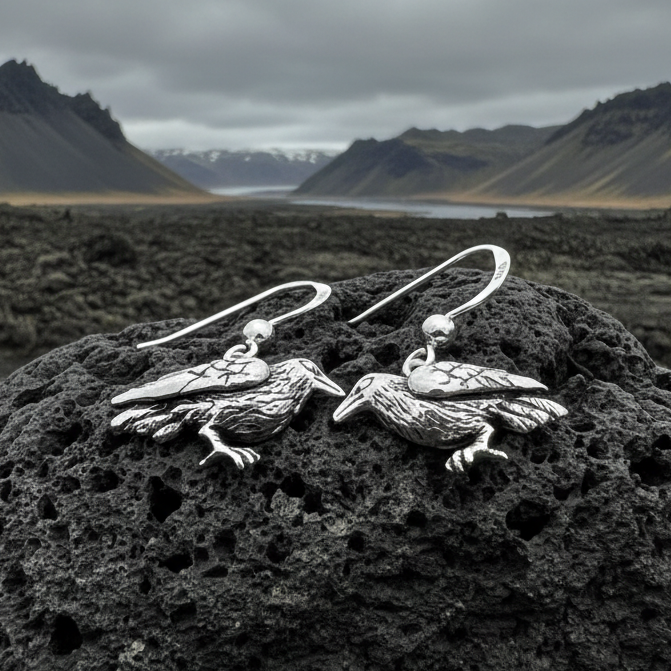 Morgana Raven Earrings in Sterling Silver