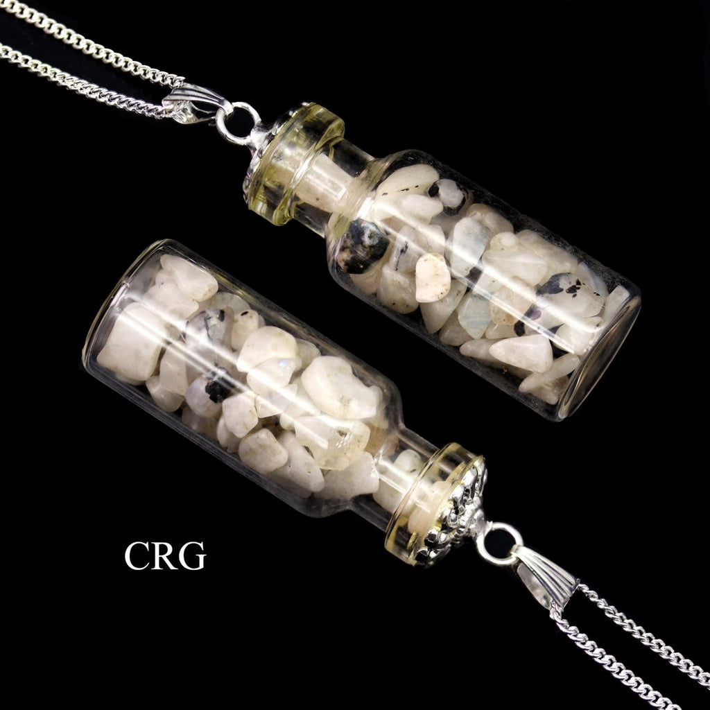 Rainbow Moonstone Chip Bottle Necklace with Silver Plating (12 Inches) (1 Piece)