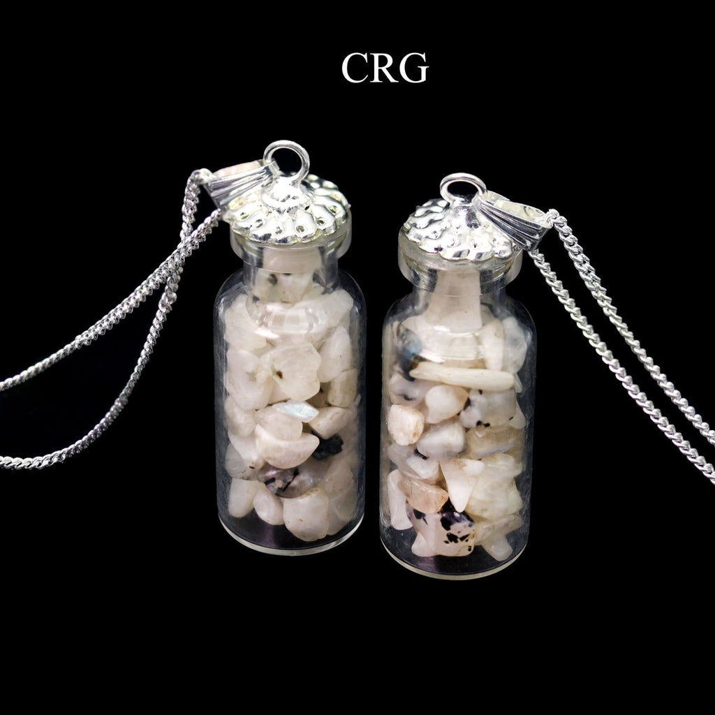 Rainbow Moonstone Chip Bottle Necklace with Silver Plating (12 Inches) (1 Piece)