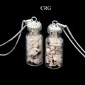 Rainbow Moonstone Chip Bottle Necklace with Silver Plating (12 Inches) (1 Piece)