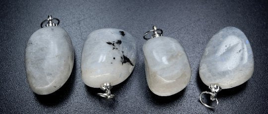 Rainbow Moonstone Tumbled Pendant with Silver Bail (4 Pieces) Size 1.5 Inches