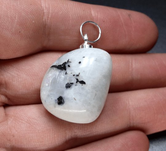 Rainbow Moonstone Tumbled Pendant with Silver Bail (4 Pieces) Size 1.5 Inches