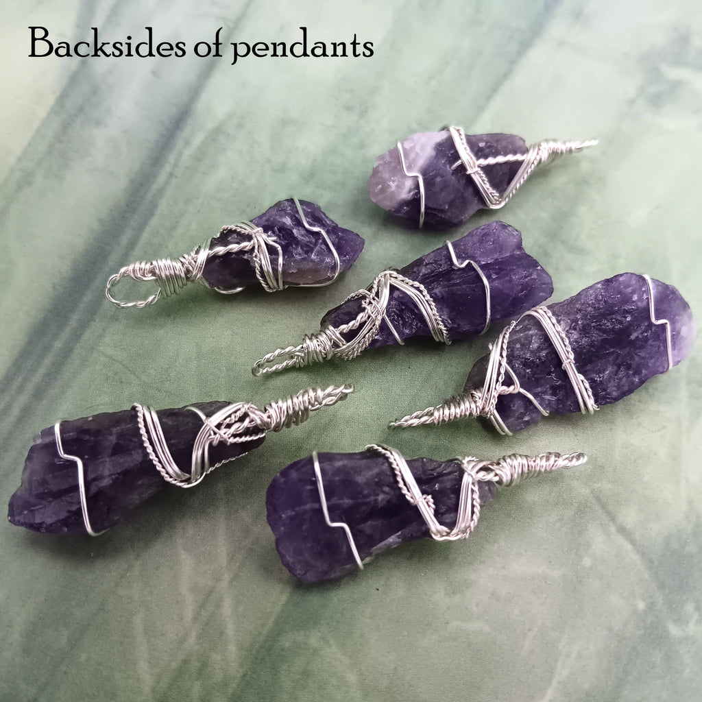 Raw Amethyst Crystal Point Pendant – Handmade Silver-Plated Wire Wrapped Necklace | Handmade > Wire-wrapped gemstones | Wiccan Center