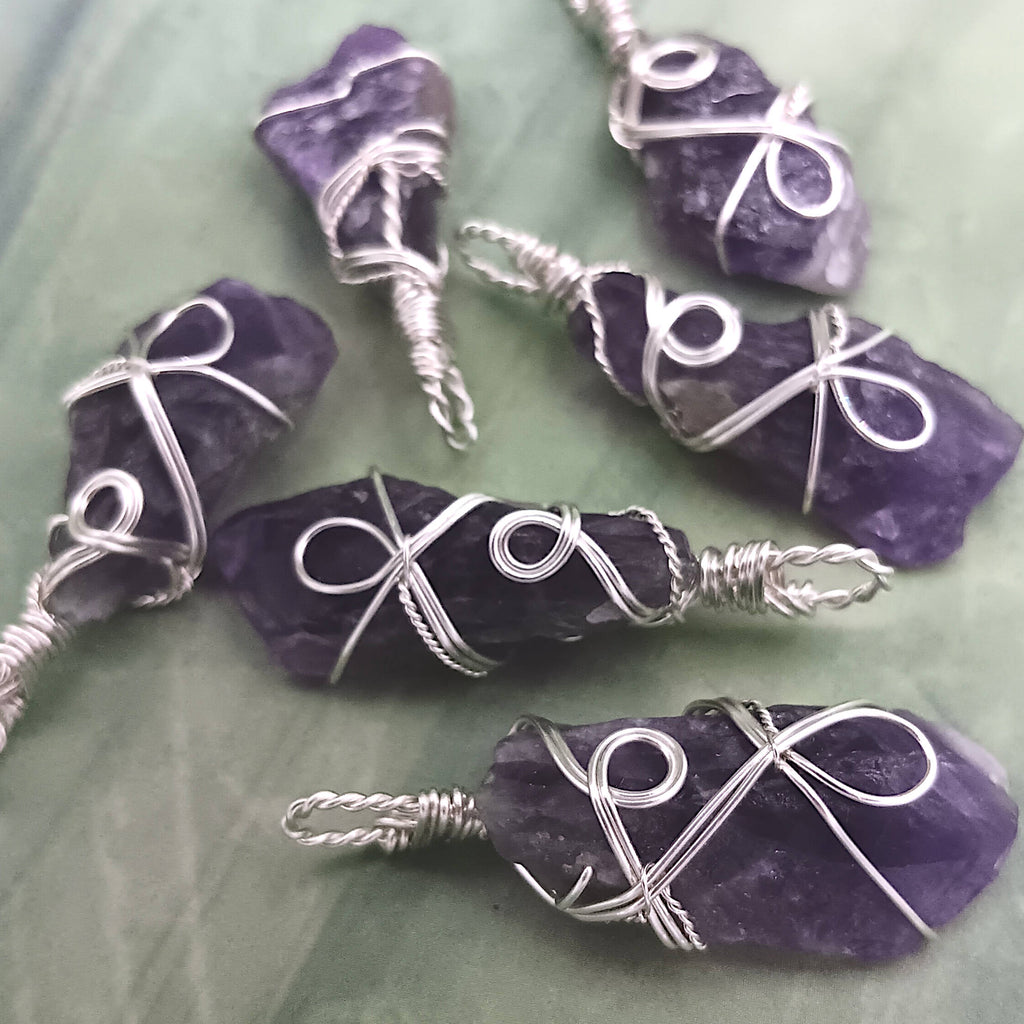 Raw Amethyst Crystal Point Pendant – Handmade Silver-Plated Wire Wrapped Necklace | Handmade > Wire-wrapped gemstones | Wiccan Center
