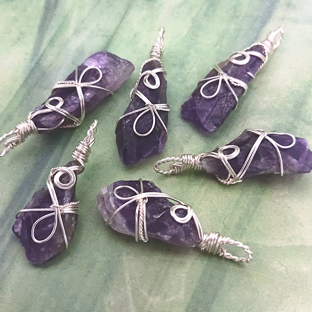 Raw Amethyst Crystal Point Pendant – Handmade Silver-Plated Wire Wrapped Necklace | Handmade > Wire-wrapped gemstones | Wiccan Center