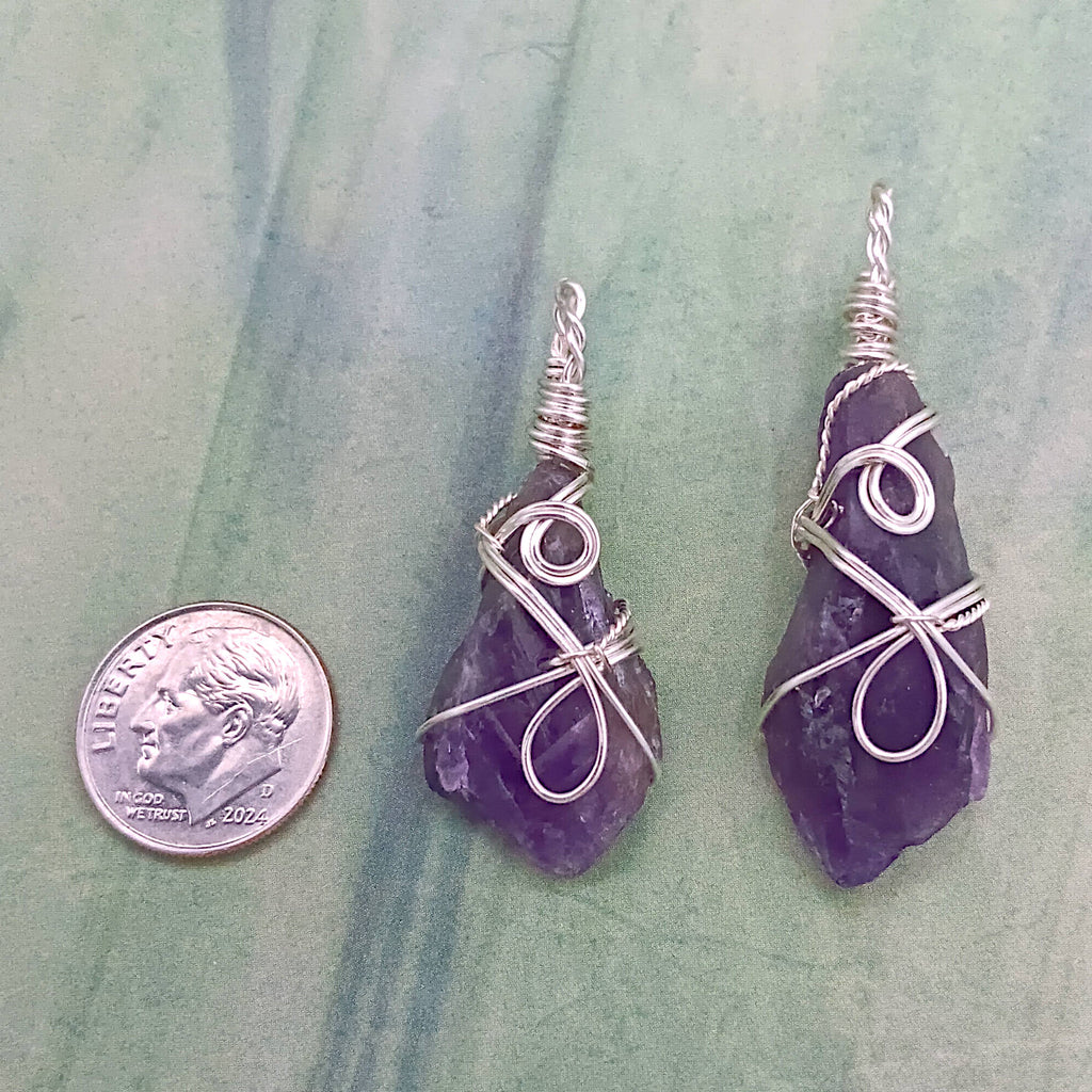 Raw Amethyst Crystal Point Pendant – Handmade Silver-Plated Wire Wrapped Necklace | Handmade > Wire-wrapped gemstones | Wiccan Center
