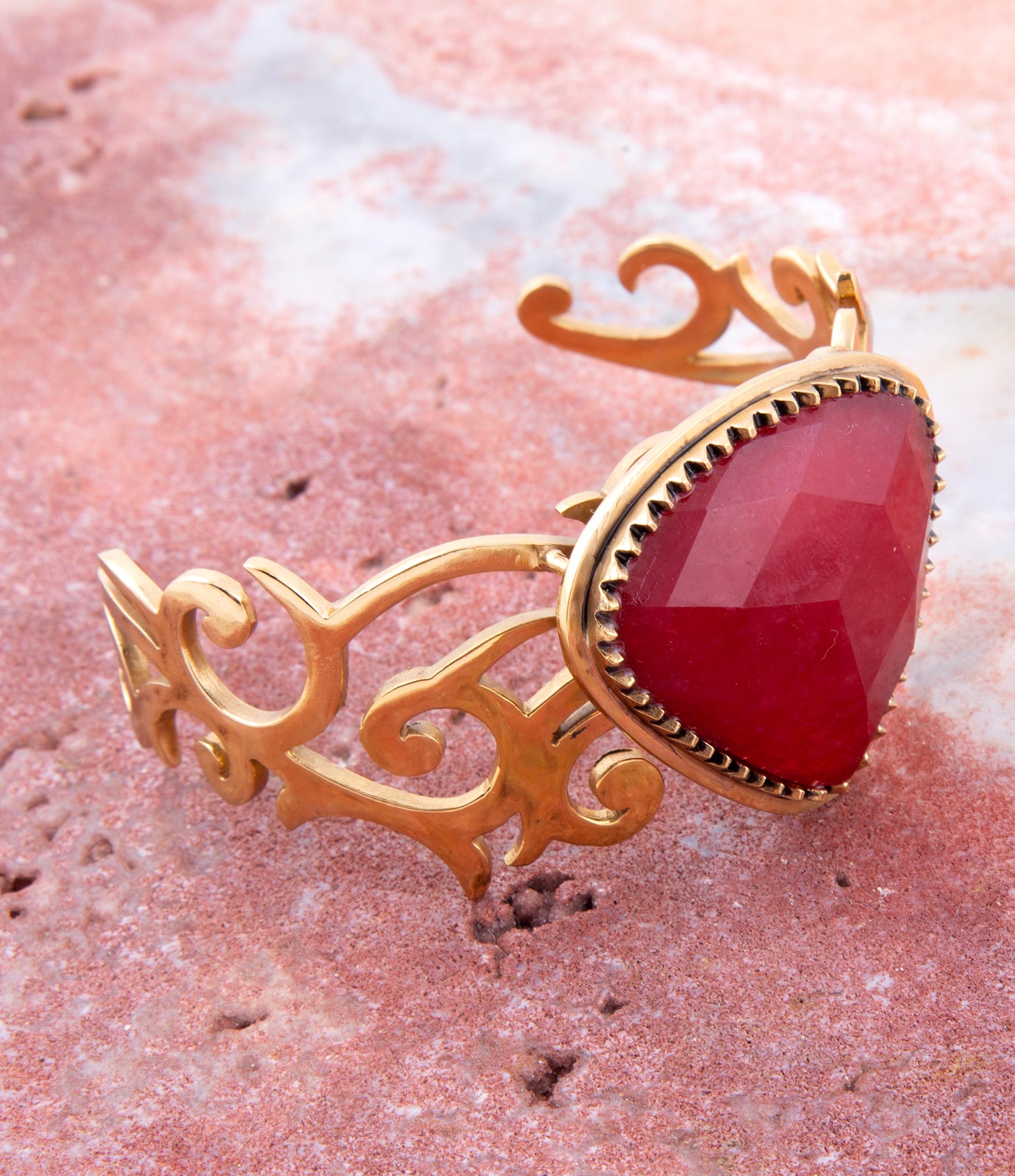 Red Bordeaux Quartz Golden Statement Cuff Bracelet | Bracelets | Wiccan Center