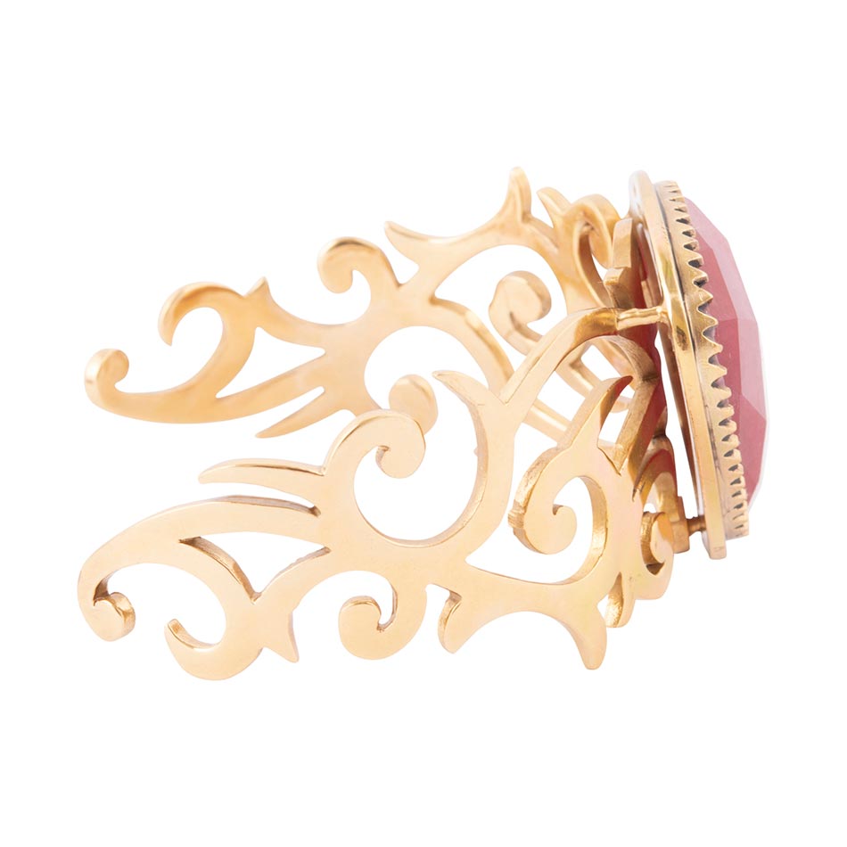 Red Bordeaux Quartz Golden Statement Cuff Bracelet | Bracelets | Wiccan Center
