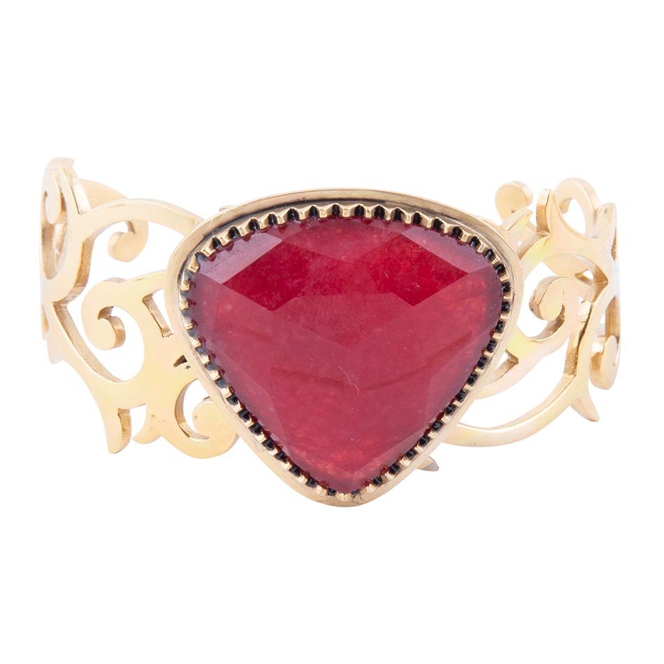 Red Bordeaux Quartz Golden Statement Cuff Bracelet | Bracelets | Wiccan Center