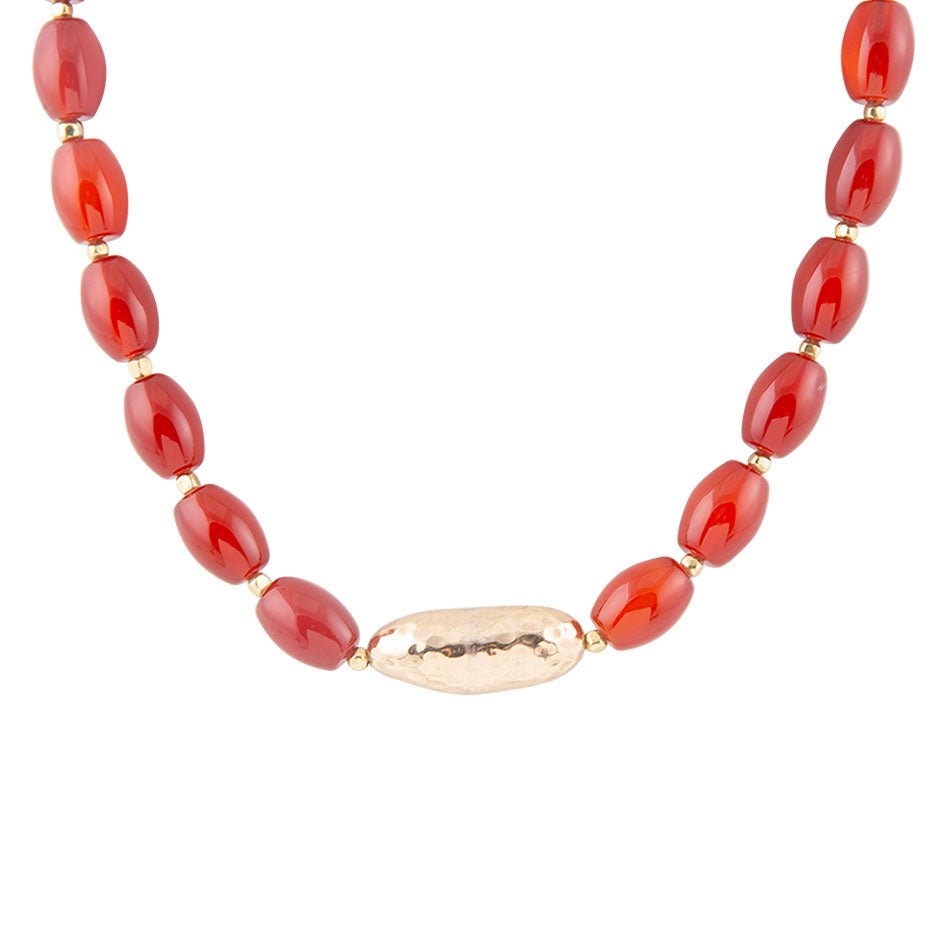 Orange Carnelian Golden Beaded Statement Necklace | Earrings | Wiccan Center
