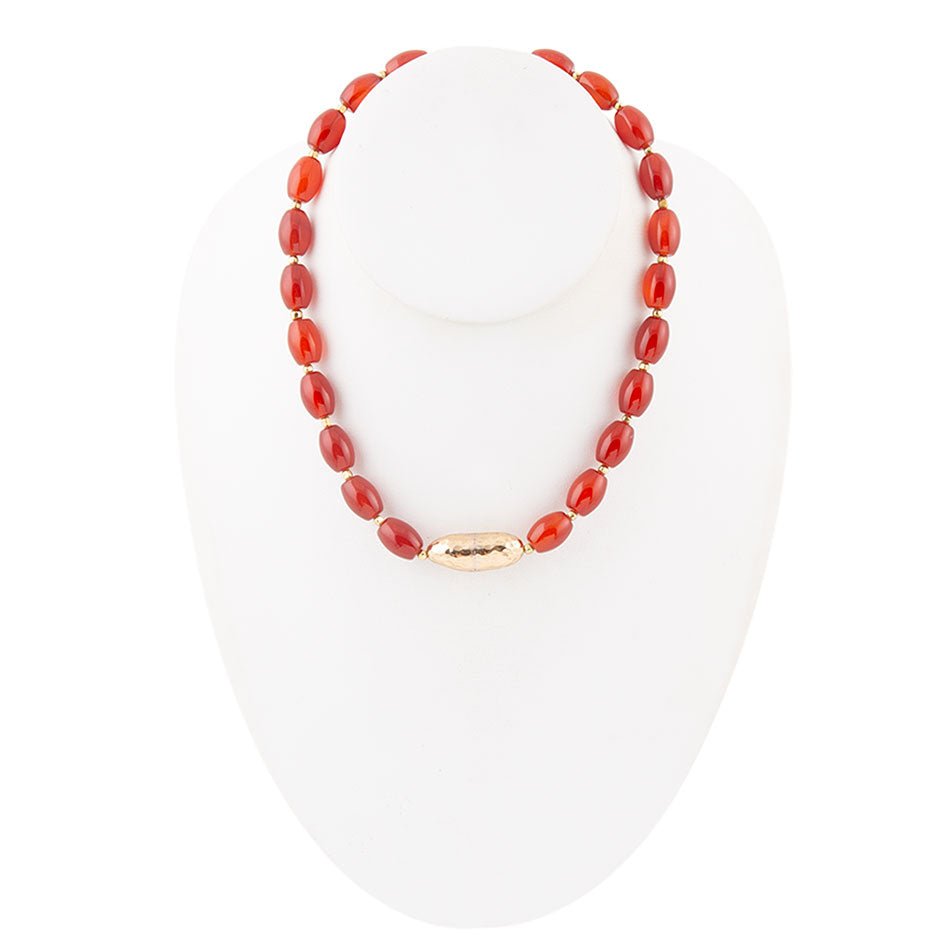 Orange Carnelian Golden Beaded Statement Necklace | Earrings | Wiccan Center