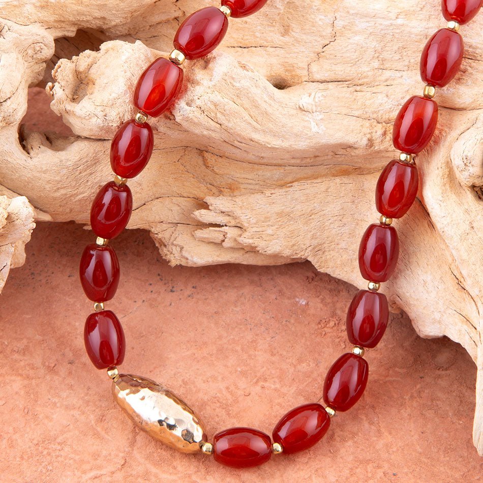 Orange Carnelian Golden Beaded Statement Necklace | Earrings | Wiccan Center