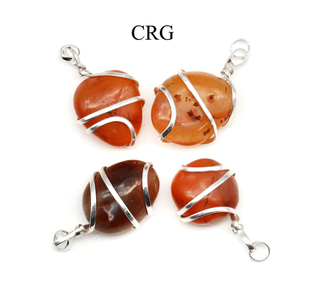 Carnelian Tumbled Pendant with Silver Plated Spiral (0.5 To 1 Inch) (4 Pieces)