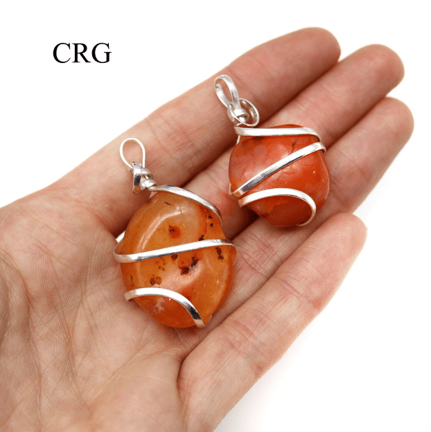 Carnelian Tumbled Pendant with Silver Plated Spiral (0.5 To 1 Inch) (4 Pieces)