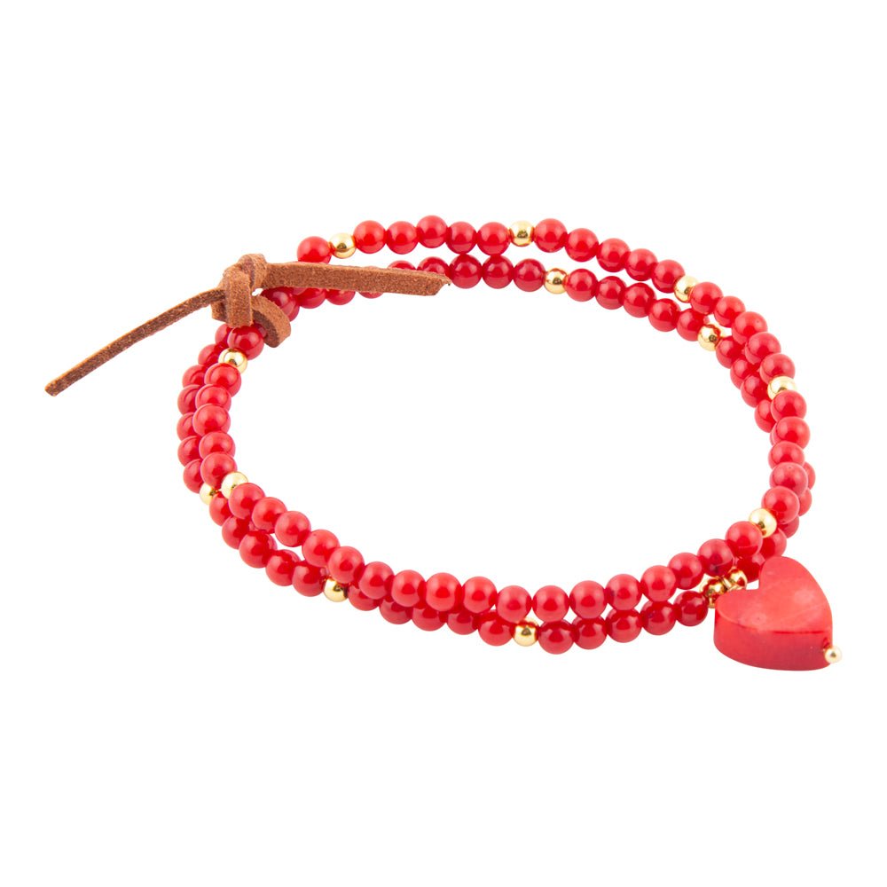 Red Coral Hart Golden Stretch Bracelet Set | Bracelets | Wiccan Center