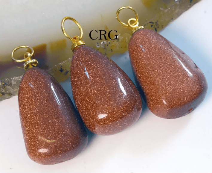 Red Goldstone Teardrop Pendant with Gold Bail (4 Pieces) Size 1 Inch