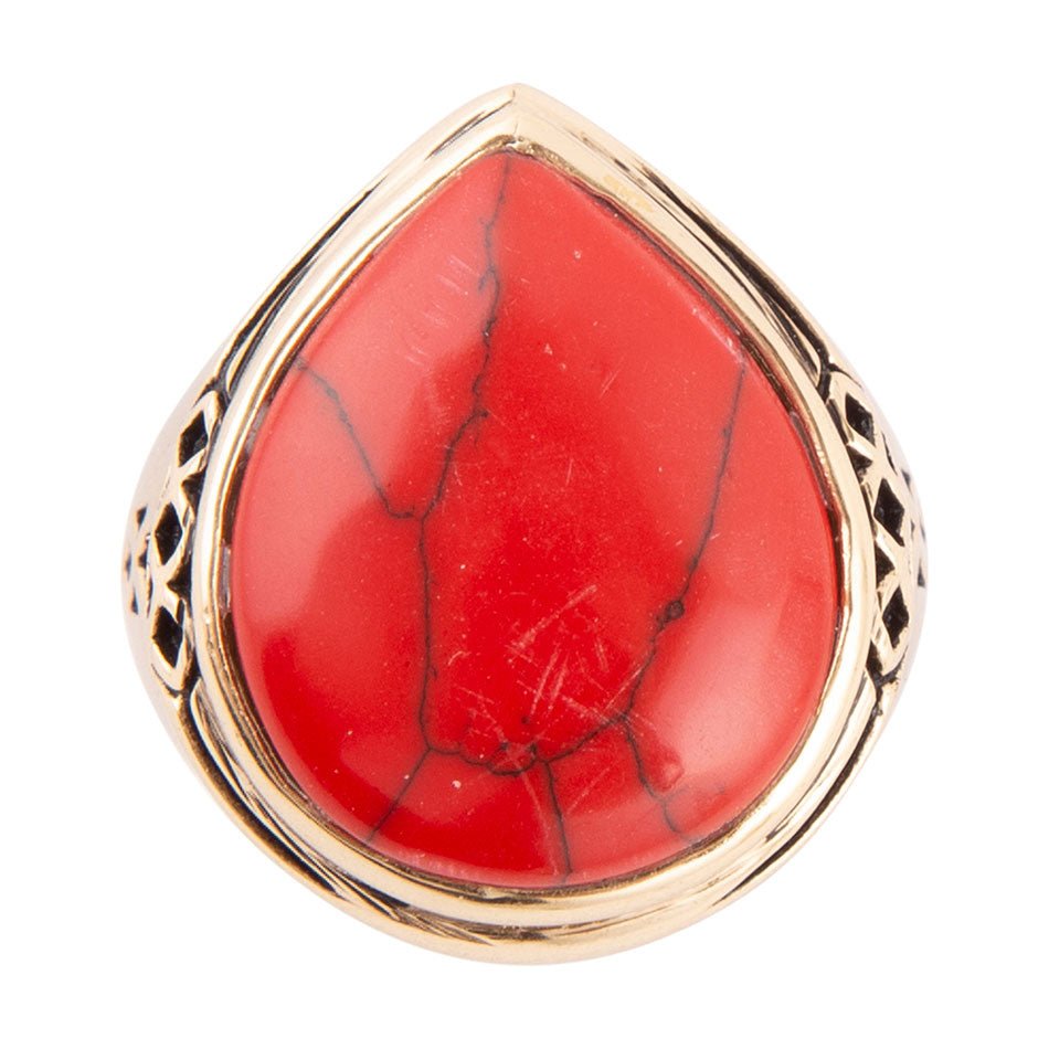 Red Howlite Golden Teardrop Ring | Rings | Wiccan Center