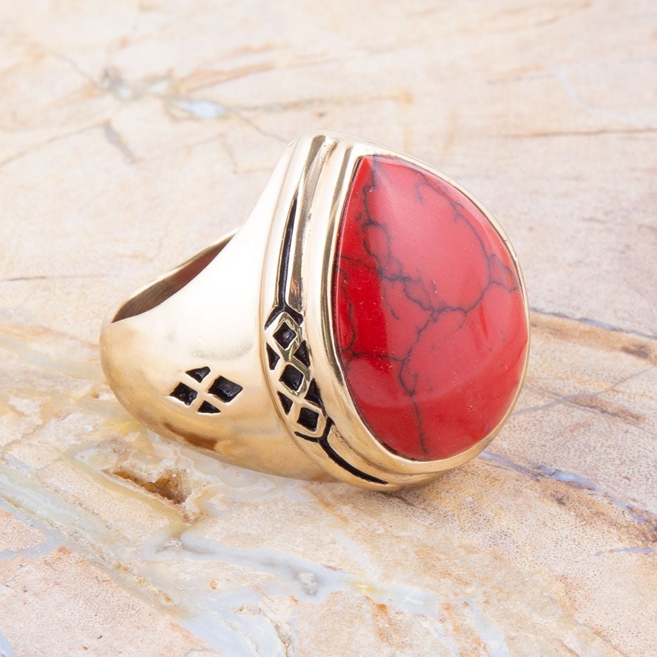 Red Howlite Golden Teardrop Ring | Rings | Wiccan Center