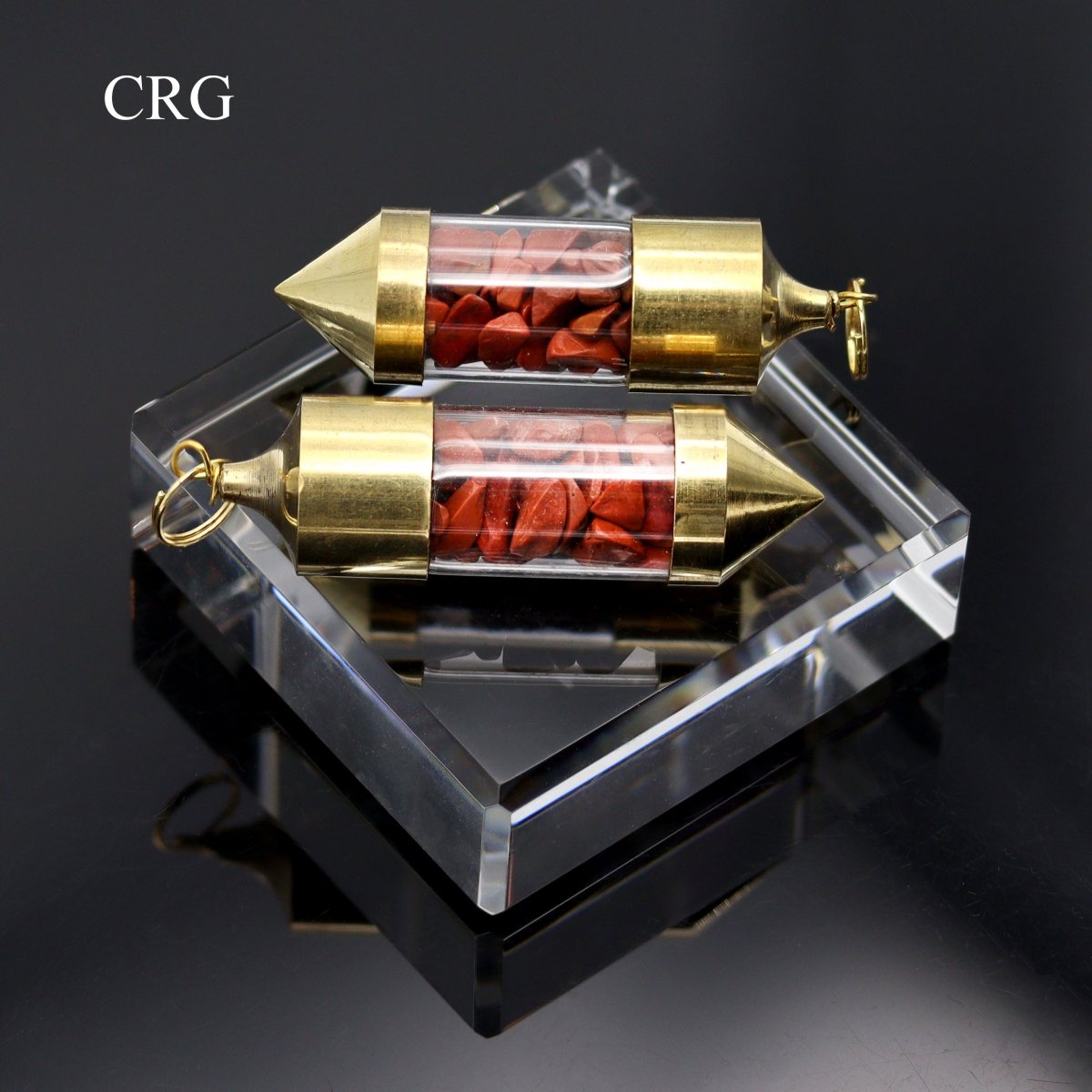 Red Jasper Chip Bottle Pendant with Gold Plating (2.5 Inches) (2 Pieces)